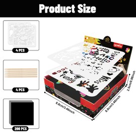 Papel para Rascar Arco Iris, Scratch Art Caja de Notas con Bolígrafo y Plantilla de Dibujo, Scratch Art para Rascar para Tarjetas, Regalos de Cumpleaños y Actividades para Fiestas y Manualidades(200)