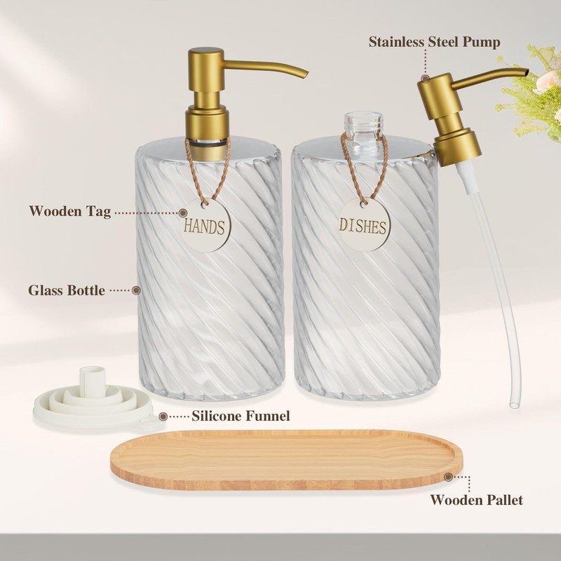 18Oz Spiral Stripe Soap Dispenser Set - Gold Stainless Steel
