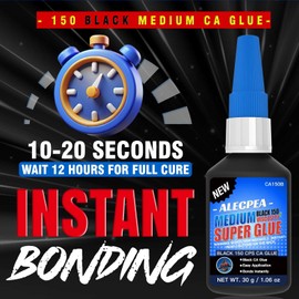 30g Black Medium CA Glue (150 CPS), Premium Cyanoacrylate Super Glue for Wood, Glass, Metal, Paper, Leather, Plastic, Ceramic, Rubber, Jewelry, Woodworking, Hobby Models, and Craft Project