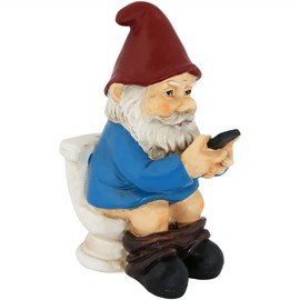 Sunnydaze Cody The Garden Gnome on The Throne Reading Phone, Funny Lawn Decoration, 9.5 Inch Tall