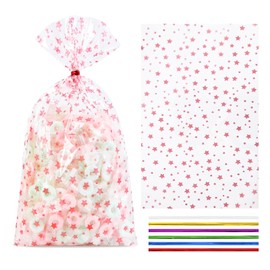 COQOFA Star Gift Wrap Cellophane Bags Cello Bags Cookie Bags Treat Bags with Twist Ties Poly Bag (5x11inch, Rose Gold)…