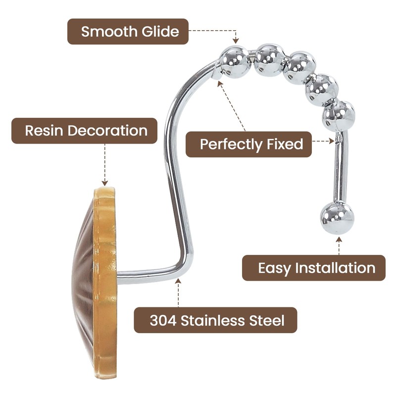 BESTRIPES Shower Curtain Hooks Rings, Decorative Rust Proof Stainless Steel