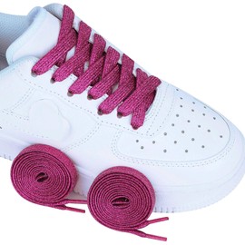 Olukssck [2 Pairs] Flat Glitter Shiny Metallic Shoe Laces for Sneakers, 2/5" Wide Sequin Athletic Shoelaces Rose Red 47 inch(120cm)