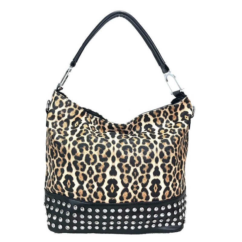 Zzfab Leopard Purse Rhinestone Band Hobo Bag Coffee
