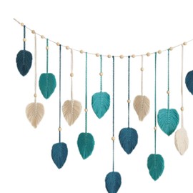 Gralara Macrame Wall Hanging Woven Tapestry Bohemian Picture Display Home Decoration Background Leaf Tassels Wall Art for Room Nursery, Blue
