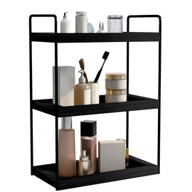 Dorhors 3 Tier Bathroom Counter Organizer,Countertop Bathroom Storage Shelf,Counter Tray and Vanity Organizer (Black)