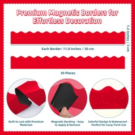 Magnetic Borders for Classroom Whiteboard - 30 Pcs Red Magnetic Bulletin Board Border Set - Scalloped Chalkboard Border Strips for Teachers, Parents, DIY Home,School & Office Decoration