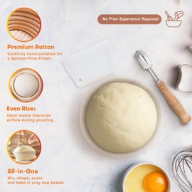 Homiely Bread Proofing Basket Sourdough Set of 13-9" Round and 10" Oval Banneton Baskets with Bread Lame, Danish Whisk, Bowl Scraper and Linen Liners - Gift Set for Home Bakers