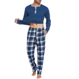 Ekouaer Men's Pyjamas Sets Men's Lounge Pants Men's Loungewear Set Breathable and Comfortable Loungewear Blue XXXL