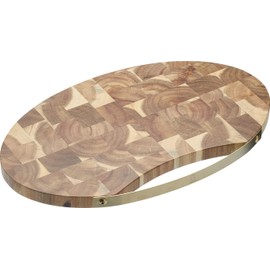 Artesa End Grain Oval-Shaped Wooden Cheese Board/Serving Platter with Brass-Effect Handle, 32 x 20.5 cm