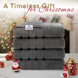 American Soft Linen Luxury 4 Piece Bath Towel Set, 600 GSM 100% Cotton Turkish Bath Towels for Bathroom, 27x54 in Large Bathroom Shower Towels, Dark Gray