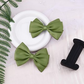 Green Hair Bows Clip for Girls Women Small Thick Silky Satin Ribbon Bowknot Alligator Clips Christmas Birthday Hair Accessories for Children Kids Cheer Bows 2 PCS