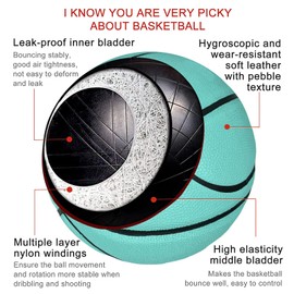 MINDCOLLISION 5/6/7 Smile Basketball, PU Basketball for Women, Good Dribble and Shooting Feel, Birthday Gift, Suitable for Indoor and Outdoor Use, Green, No. 6