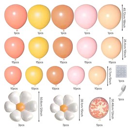 Uniquer 143Pcs Boho Daisy Balloons Garland Kit, Pink Yellow Orange Daisy Flower Balloons Arch Kit, Groovy Party Decoration