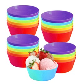 Haploon Colorful Snack Bowl Set 24 Pcs 4.65 x 2 In Cereal Bowls and Toddler Bowl Set BPA Free Microwave Safe, 6 Color Plastic Bowls for Salad Dessert Soup Bowl Salad Dessert