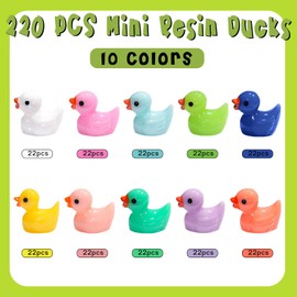 Olah-Olah 220PCS Mini Resin Ducks, Colorful Tiny Ducks Figurines Bulk for Miniature Landscape Garden Aquarium Potted Ornament, Little Ducks for Dollhouse Decor, Office Classroom Home Hide Prank Game