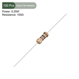 YOKIVE Pack of 100 Carbon Film Resistors 1/4 W 100 Ohm 5% Tolerances Resistance Good for DIY Electronic Projects (4 Colour Band 1.77 x 0.09 Inches)