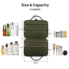 Cartiyya Toiletry Bag Travel Bag with Hanging Hook, Water-resistant Makeup Cosmetic Bag Travel Organizer for Accessories, Shampoo, Green