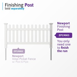 3ft H x 6ft W (1 Panel + 1 Post) No Dig Zippity Newport Fence Kit, White Vinyl Picket Fence, Easy Install Outdoor Fence for Backyard or Patio, DIY Decorative Fencing, ZP19002