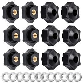 smatime Pack of 12 internal thread star head, M6 star knobs with washers, knob with thread, wing screw, star screws, black plastic handle, clamping knobs handle for mechanical devices
