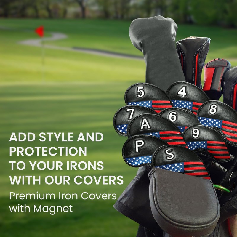 Amy Sport Stylish USA Flag Golf Iron Head Covers 9