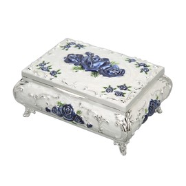 Rectangle Antique Metal Jewelry Box, Alloy Jewelry Box Trinket Organizer Storage Box Engraved Jewelry Decorative Box with Rose Pattern Keepsake Gift for Girls Ladies (4.9X 3x2.2in,3 Colors)(2#)