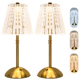 Gkeiten 2 Pack Touch Cordless Table Lamp Rechargeable, 3600mAh Battery Operated Small Crystal Lamp, 3 Color Dimmable Vintage Gold Table Light for Bedroom/Kitchen/Gift for Home Décor (Vintage)