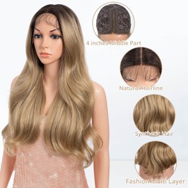 Style Icon Transparent Lace Front Wigs Pre Plucked Glueness Wig 24 Inch Long Synthetic Wigs for Women 4 inches Middle Parting Baby Hair (NT6/23C)