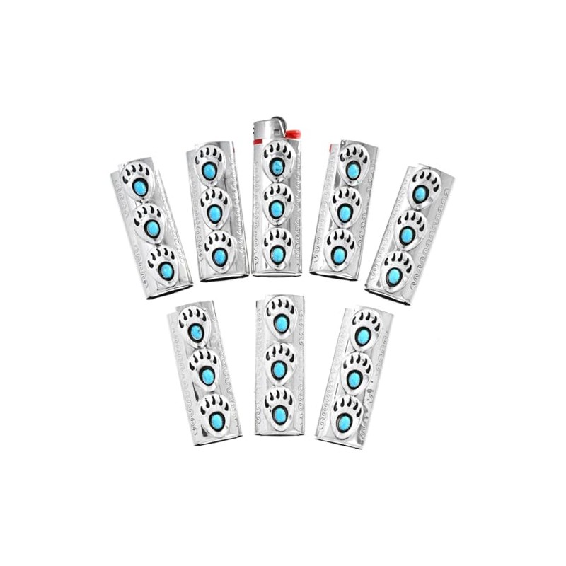 Navajo Turquoise Silver Lighter Case Cover Three Sterling Bear Paws