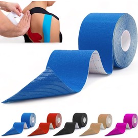 Kinesiology Sports Tape for Sport and Physio Rehabilitation - 5cm x 5m - Ideal for Tennis Elbow, Plantar Fasciitis, shin splints, Muscle Tissue Injuries, Running and Sports - Easy Tear (Blue)