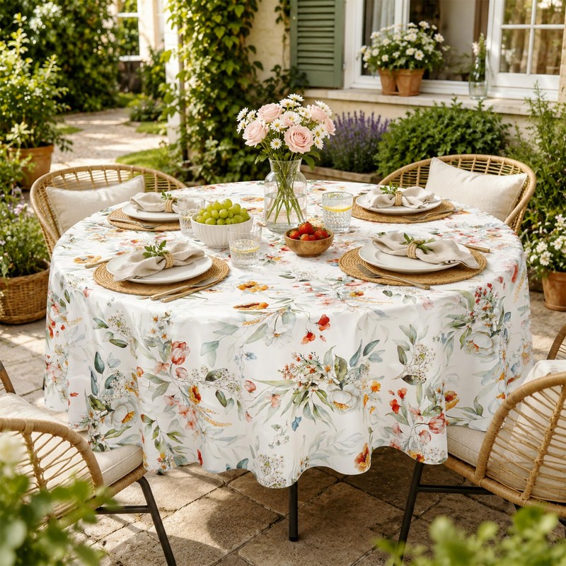 Arquiel Floral PVC Table Cloth Waterproof Oilcloth Round 137x137cm