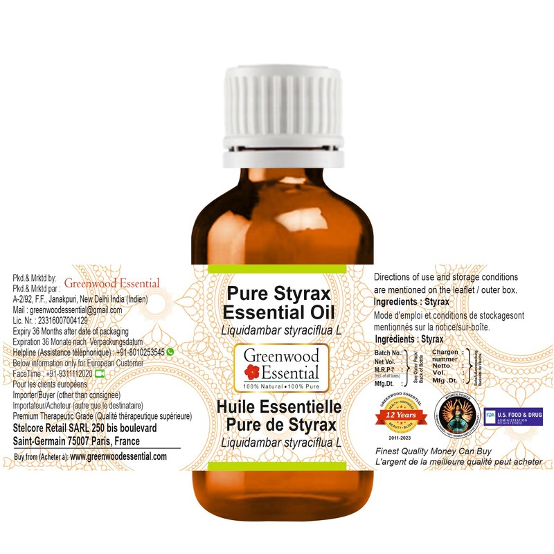 Greenwood Essential Pure Styrax Essential Oil (Liquidambar styraciflua L) Steam