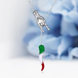 qielizhu Italian Horn Necklace Sterling Silver Lucky Italian Horn Hand Necklace Italian Jewelry Gift for Unisex