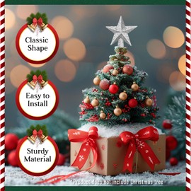 F.ZEGAO Mini Christmas Tree Topper, Small Star Tree Topper Christmas Tree Star for Small Christmas Ornaments Decorative Tree Star for Xmas Christmas Party (2.32 Inch, Glitter Silver)