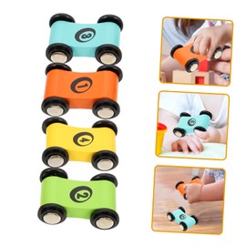 BESTonZON Pack of 4 Wooden Retraction Cars, Desktop Toy, Miniature Racing Track Toy for Racing Cars, Children's Car Toy, Mini Car Toy, Racing Car for Children, Toys Wooden