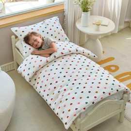KEAYOO Muslin Children's Bed Linen for Baby and Children - Cotton Gentle Care for the Smallest Sleepers (100 x 135 cm + 40 x 60 cm, Heart)