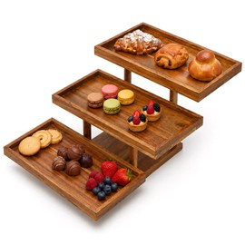 Sintuff 3 Tier Acacia Wood Cupcake Stand, Tiered Serving Tray, Large Capacity Dessert Display for Birthday Tea Party, Wedding Buffet and Kitchen Decor