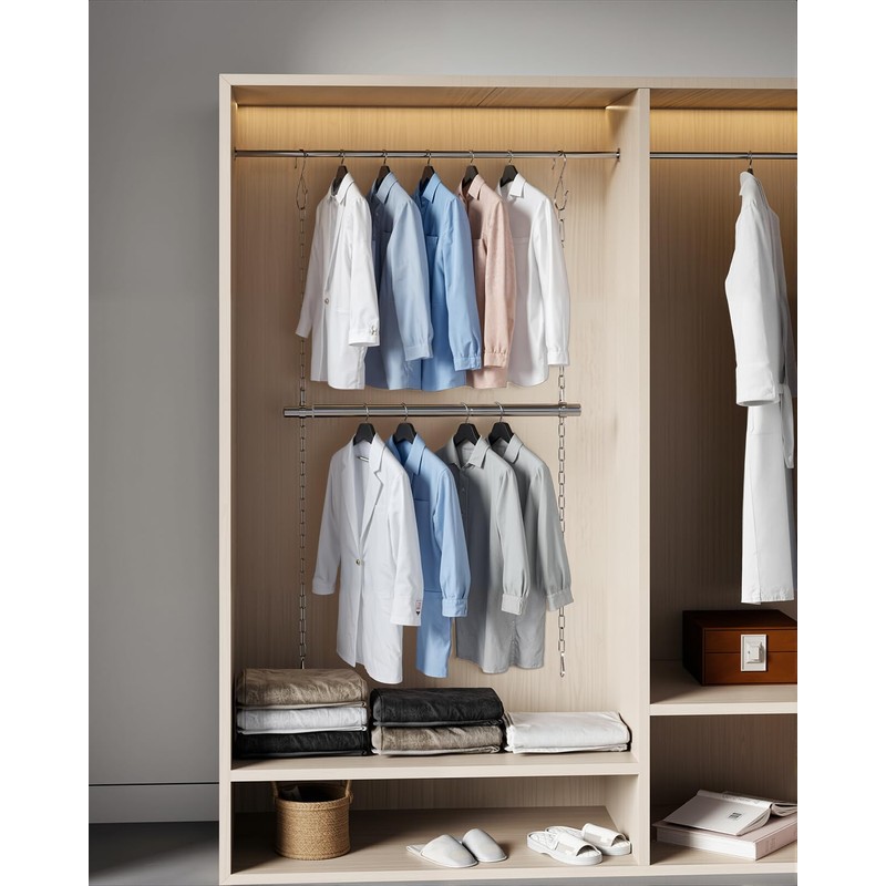 Hanging Closet Rod, Adjustable Width and Height Closet Rods Extender,