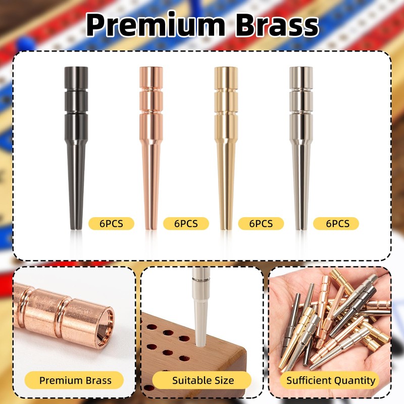 24PCS Cribbage Pegs, Crib Pegs Cribbage Board, Versatile Brass Tapered