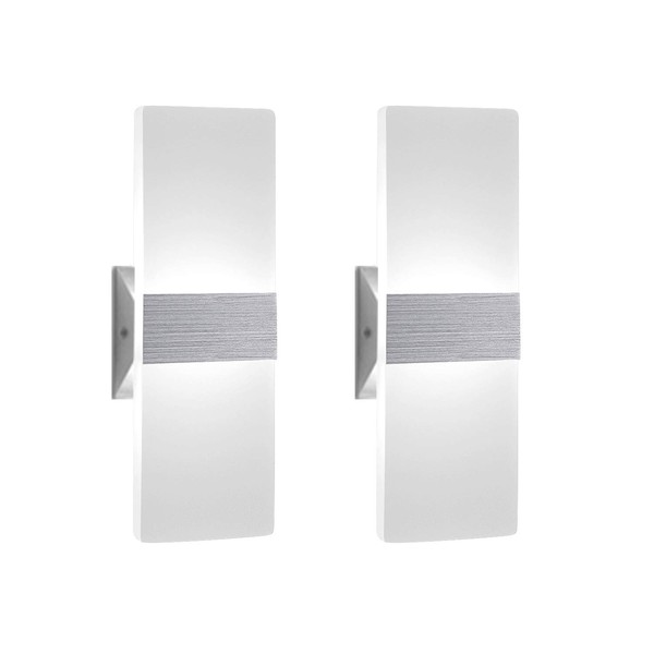 ChangM Modern Wall Sconce 12W, Set of 2 LED Wall Lamp Cool White Acrylic Material Hardwired Wall Mounted Wall Lights