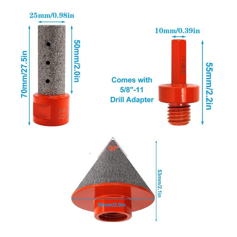 3 Pcs Diamond Beveling Chamfer Bits Set - 50mm Chamfer