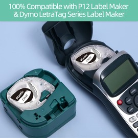 Compatible with Phomemo P12 Label Tape, Black on Transparent, 12 mm x 4 m, Clear Plastic Label Tape, Compatible Tapes to Replace Phomemo P12 Label Printers & Letratag LT-100H LT-110T XR