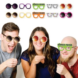 Big Dot of Happiness 70's Disco Glasses - Paper Card Stock 1970s Disco Fever Party Photo Booth Props Kit - 10 Count