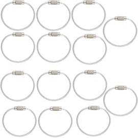 AMUU Wire Keychain, Key Chain, Screw-type, Key Ring, Stainless Steel, Steel Cable, Anti-Lost and Theft, 4.3 inches (11 cm), Set of 14, Silver/Black, Silver