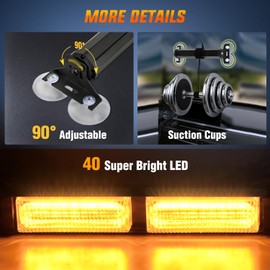 Nilight 40LED Amber Emergency Strobe Traffic Advisor Light Bar with Suction Cups Dash Safety Warning Hazard Flashing Lights Interior Front/Rear Windshield for Trucks Construction Vehicles