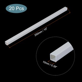 sourcing map 20pcs Plastic Model Tube ABS Square Tube 10x10x250mm White Easy Processing for Architectural Model Making DIY