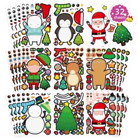 32 Sheets Christmas Stickers for Crafts Make Your Own Characters Mix and Match Sticker Christmas Make a Face Stickers Santa Stickers Christmas Tree Stickers Christmas Party Games Stickers