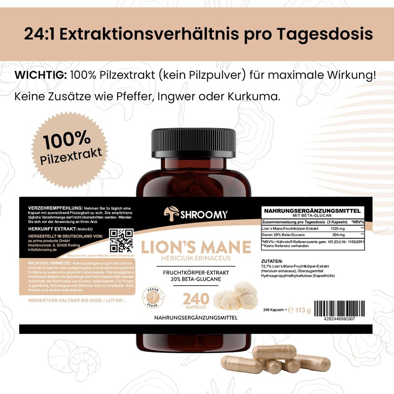 Lions Mane Mushroom Capsules - Pack of 240 - 40%