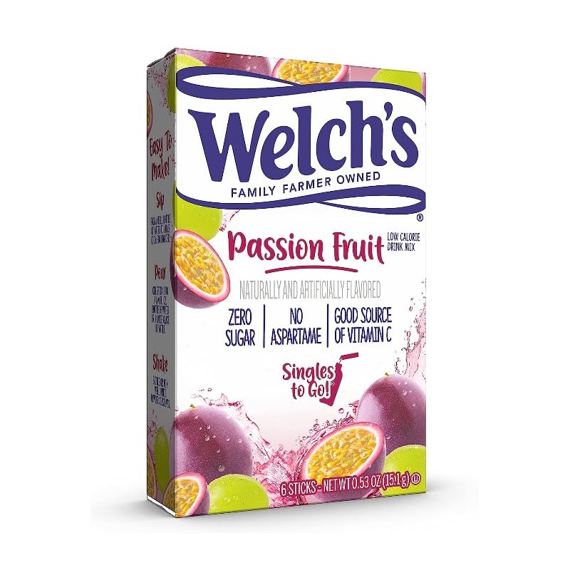 Welch's Singles To Go Drink Mix Passion Fruit, 6 Boxes