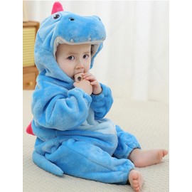 KEOYA Toddler’s Fleece Bodysuit Long Sleeves Zipper Jumpsuit Dinosaur Romper Toddlers Baby Unisex Kids Rompers Sky Blue 7-12 Month